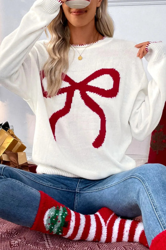 Sweet and versatile loose long sleeved round neck Christmas sweater for women