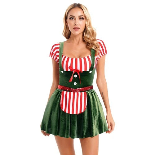 Christmas High-Waisted Outfit, Color-Blocking Christmas Performance Costume