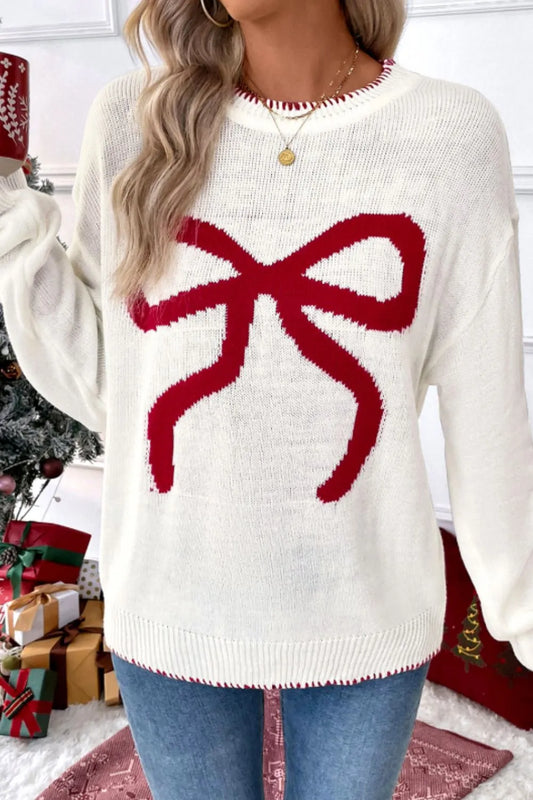 Sweet and versatile loose long sleeved round neck Christmas sweater for women