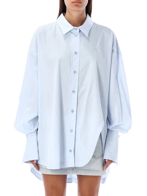 Solid Temperament Shirt For Women Lapel Long Sleeve Patchwork Single Breasted Minimalist Blouse Female Fashion