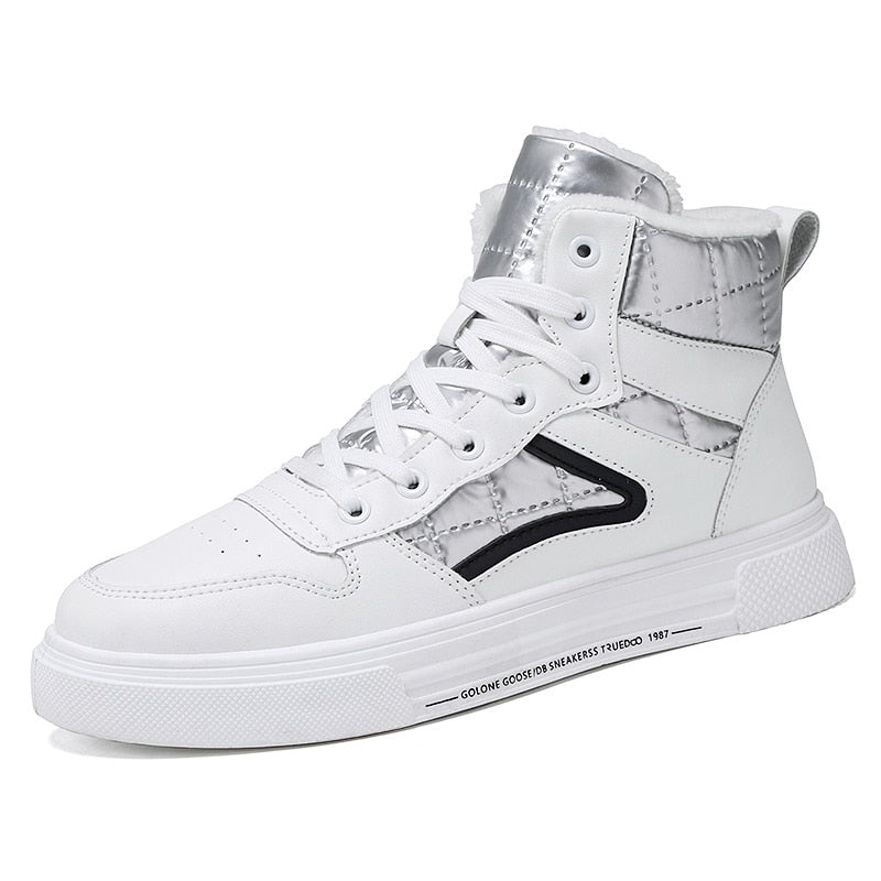 Winter men shoes high-top Walking Shoes white Add cotton casual canvas shoes Height Increasing Non-Leather Casual Shoes