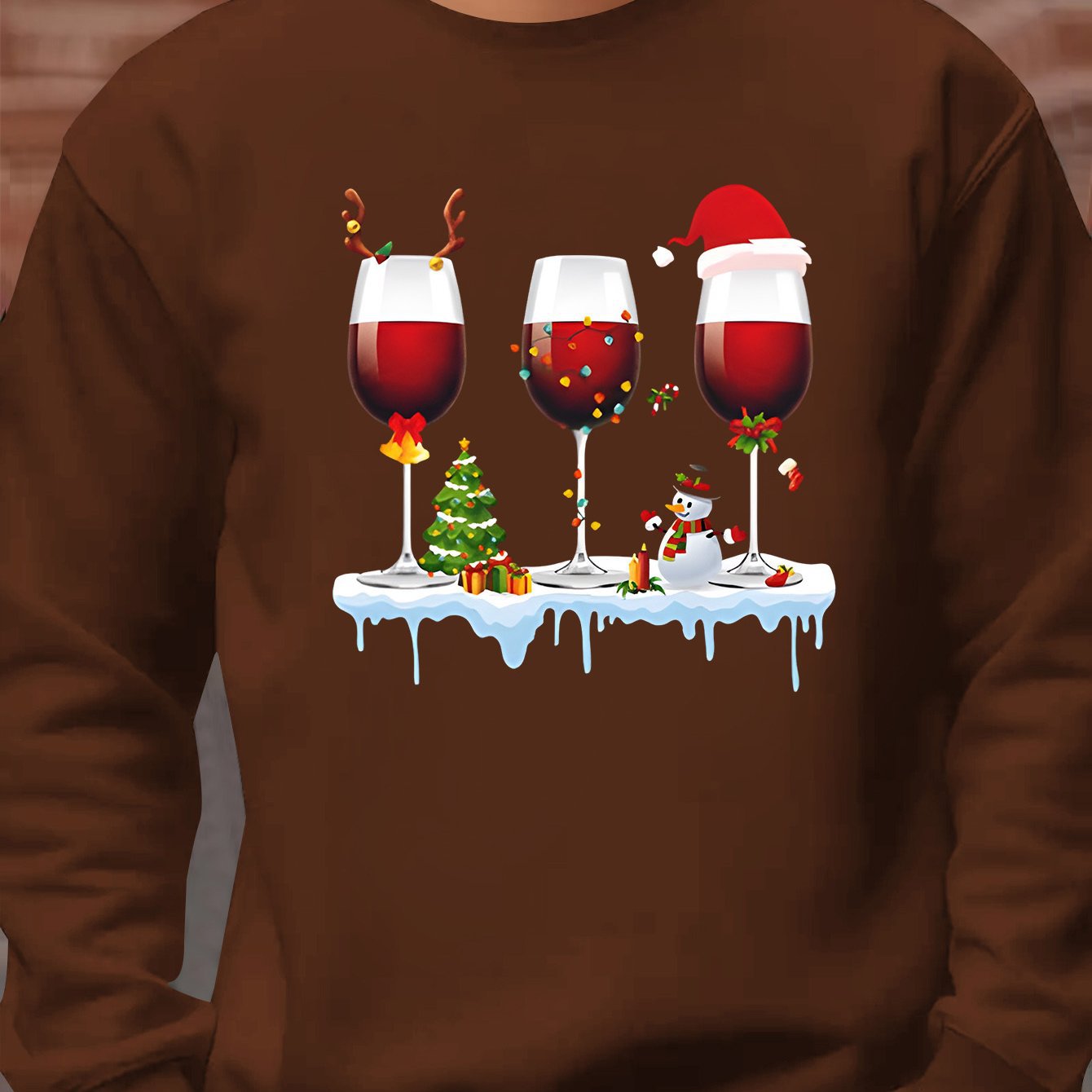 Men'S Crew Neck Long Sleeve Christmas-Themed Active Sweatshi
