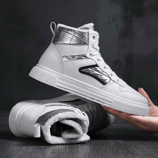 Winter men shoes high-top Walking Shoes white Add cotton casual canvas shoes Height Increasing Non-Leather Casual Shoes