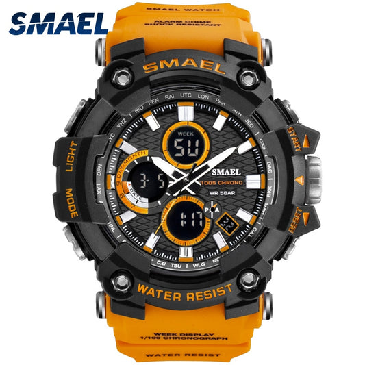 SMAEL 1802D Sport Watch Dual Time Men Watches 50m WaterproofMale Clock Military Watches for Men Shock Resisitant Sport Watches Gifts