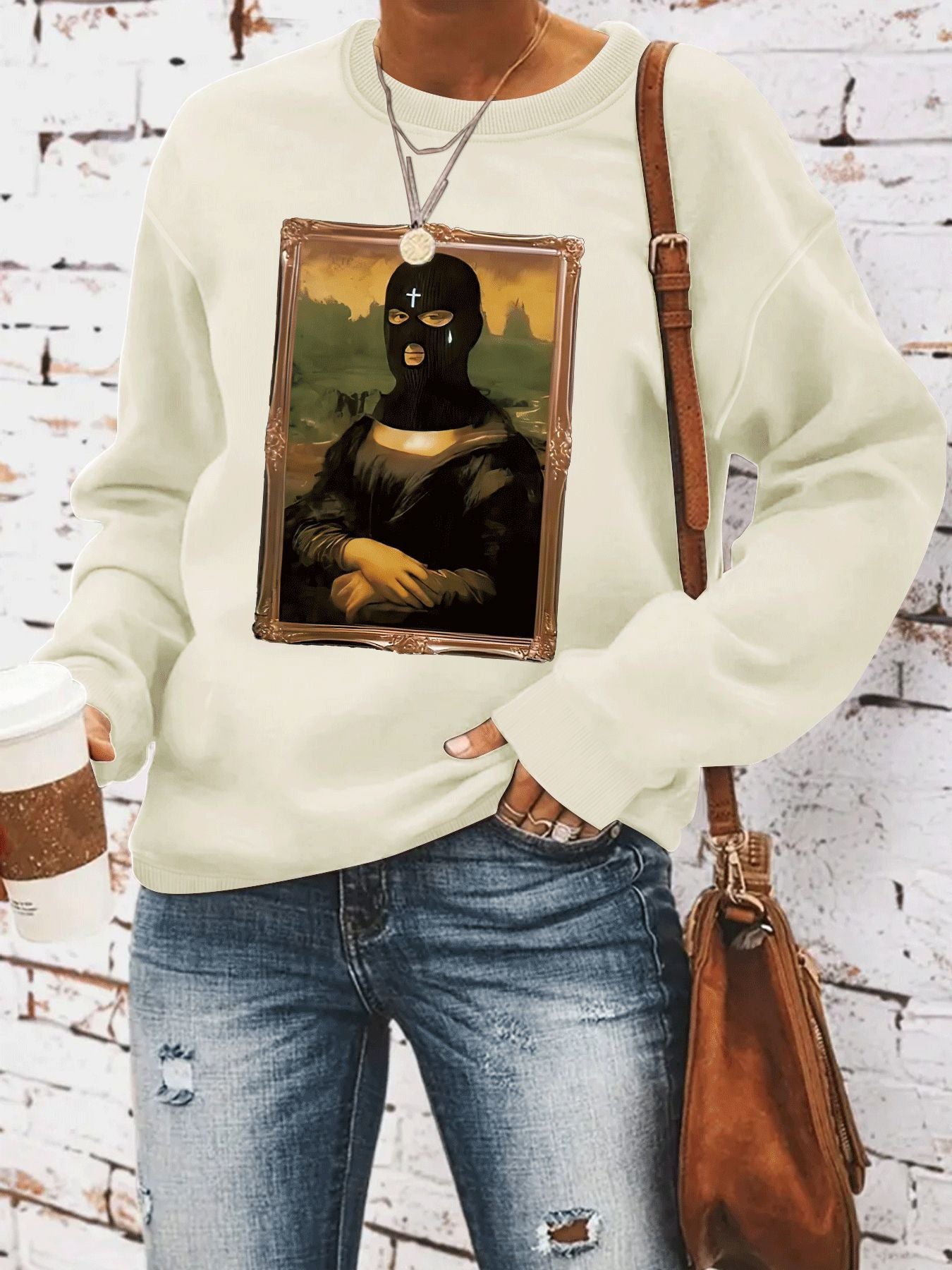 Portrait pattern printed round neck hoodie for women