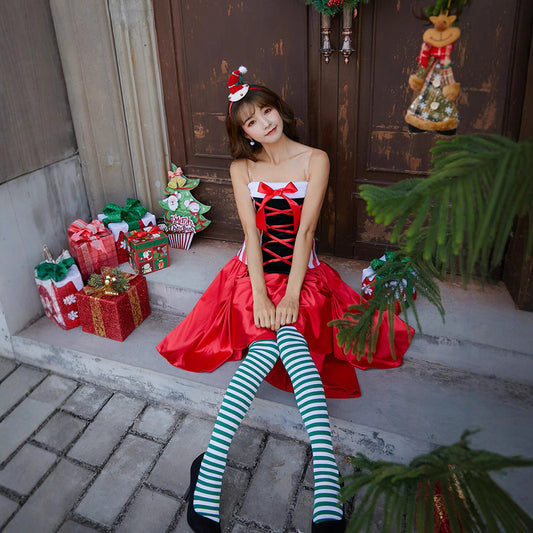 Christmas Cosplay Costume Adorable Red and Green Puff Cake Christmas Dress