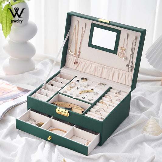 WE Leather Jewelry Box for Women Gifts Box Necklace Earring Ring Jewelry Organizer Storage Joyeros Organizador