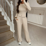 Resort-style Sweater Shirt And Long Pants Set
