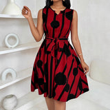 Womens European And American-style Belted A-line Dress