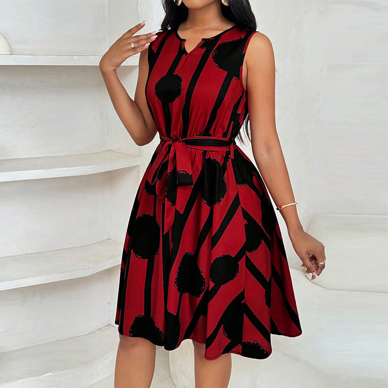 Womens European And American-style Belted A-line Dress