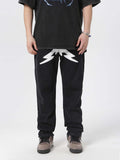 American high street pentagram printed jeans men fashion brand street loose wide leg casual straight trousers