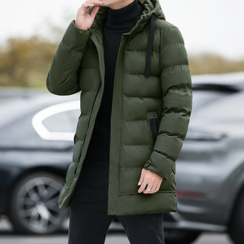 Loose men's medium to long thick warm casual fashion cotton jacket hooded cotton jacket for men