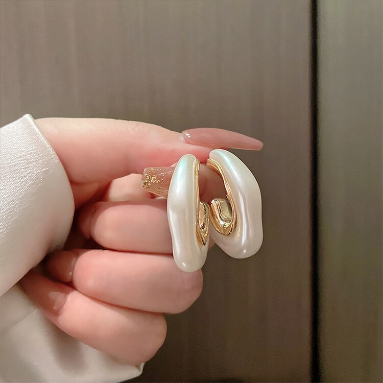 Irregular Pearl Hoop Earrings For Woman Korean Fashion Jewelry Unusual Accessories For Gothic Party Girls Jewelry Accessories