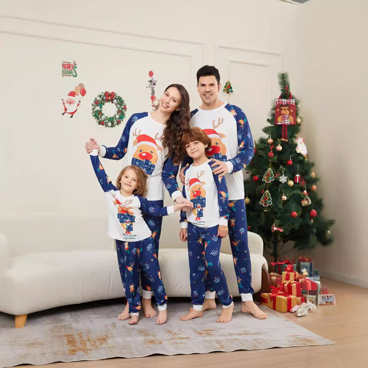 Christmas Deer Letter Scarf, Christmas Family Matching Printed Loungewear Pajamas