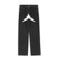 American high street pentagram printed jeans men fashion brand street loose wide leg casual straight trousers