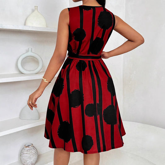 Womens European And American-style Belted A-line Dress