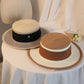 Summer Elegant Retro Women Flat Top Straw Hat Trip Caps Leisure Beach Sun Hats M Letter Breathable Flower Beach Hat
