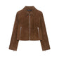 Short fashion short leather lapel jacket for women