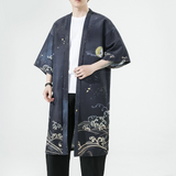 Summer New Chinese Style Men Fashion Print Long Crane Hanfu Japanese Large Cardigan Cloak Men