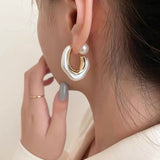 Irregular Pearl Hoop Earrings For Woman Korean Fashion Jewelry Unusual Accessories For Gothic Party Girls Jewelry Accessories