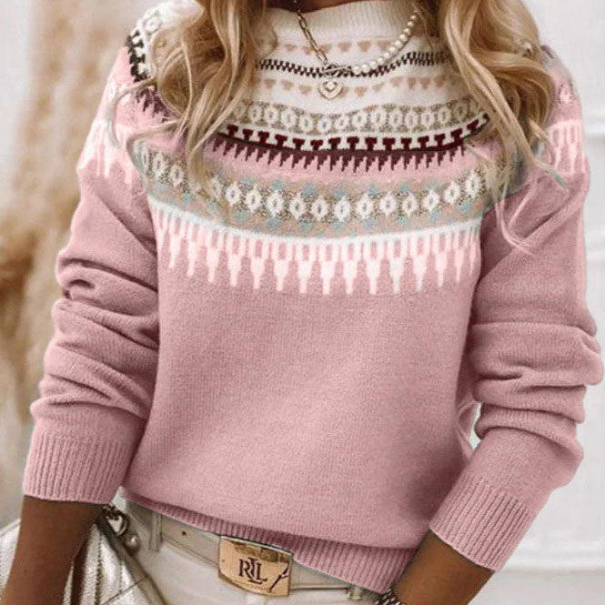 Half high collar pullover straight tube printed neutral style sweater