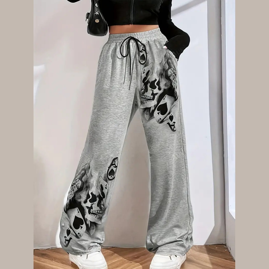 Womens Casual Wide-leg Pants With A Charcoal-colored Tire-track Pattern