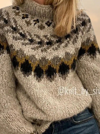 Half high collar pullover straight tube printed neutral style sweater