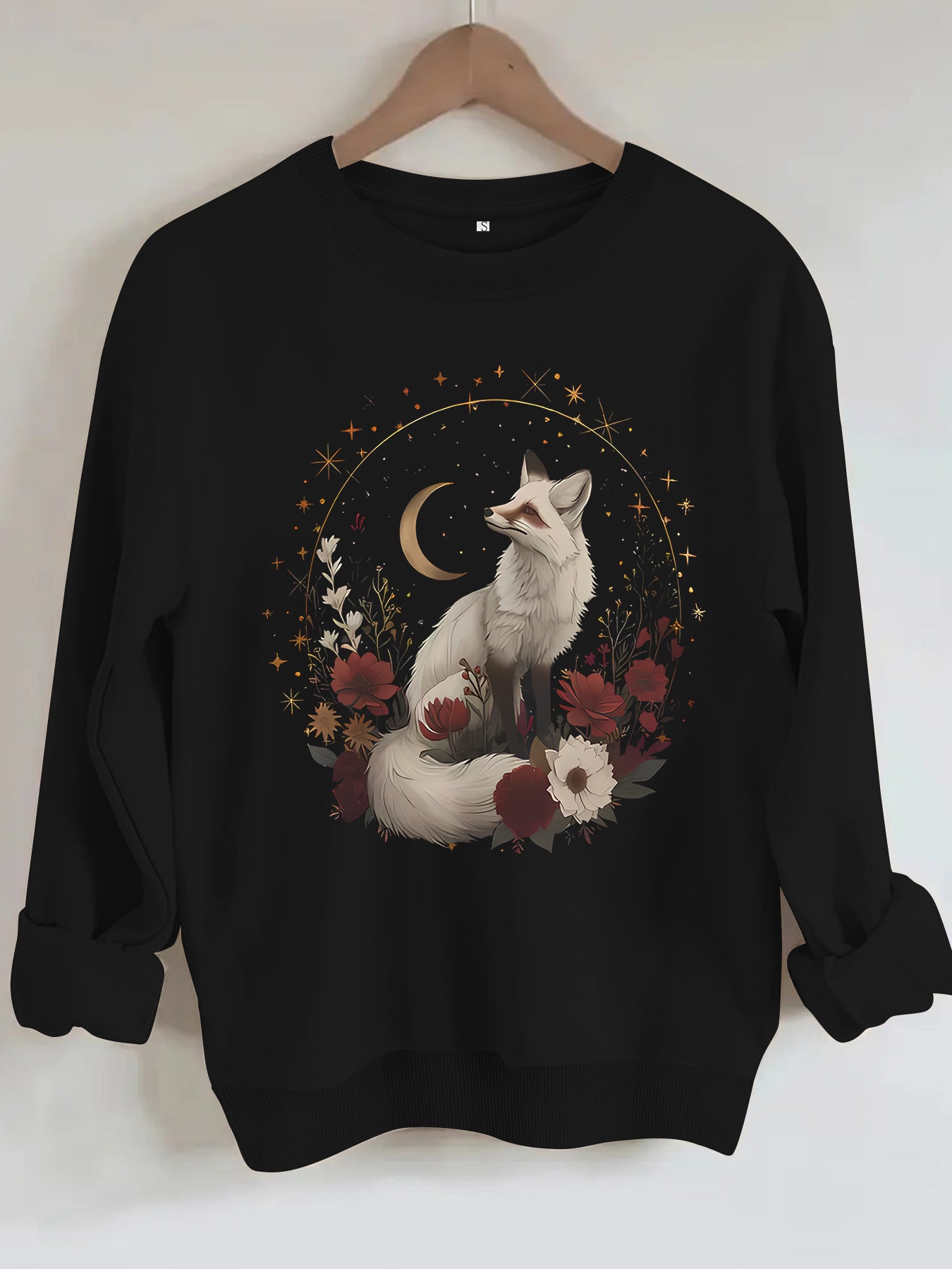 White fox print on hoodie
