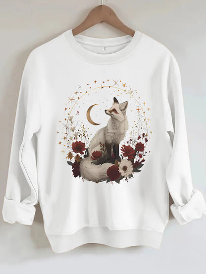 White fox print on hoodie