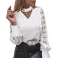 Womens Commuter V-Neck Lace Hollow-Out Long-Sleeve Shirt