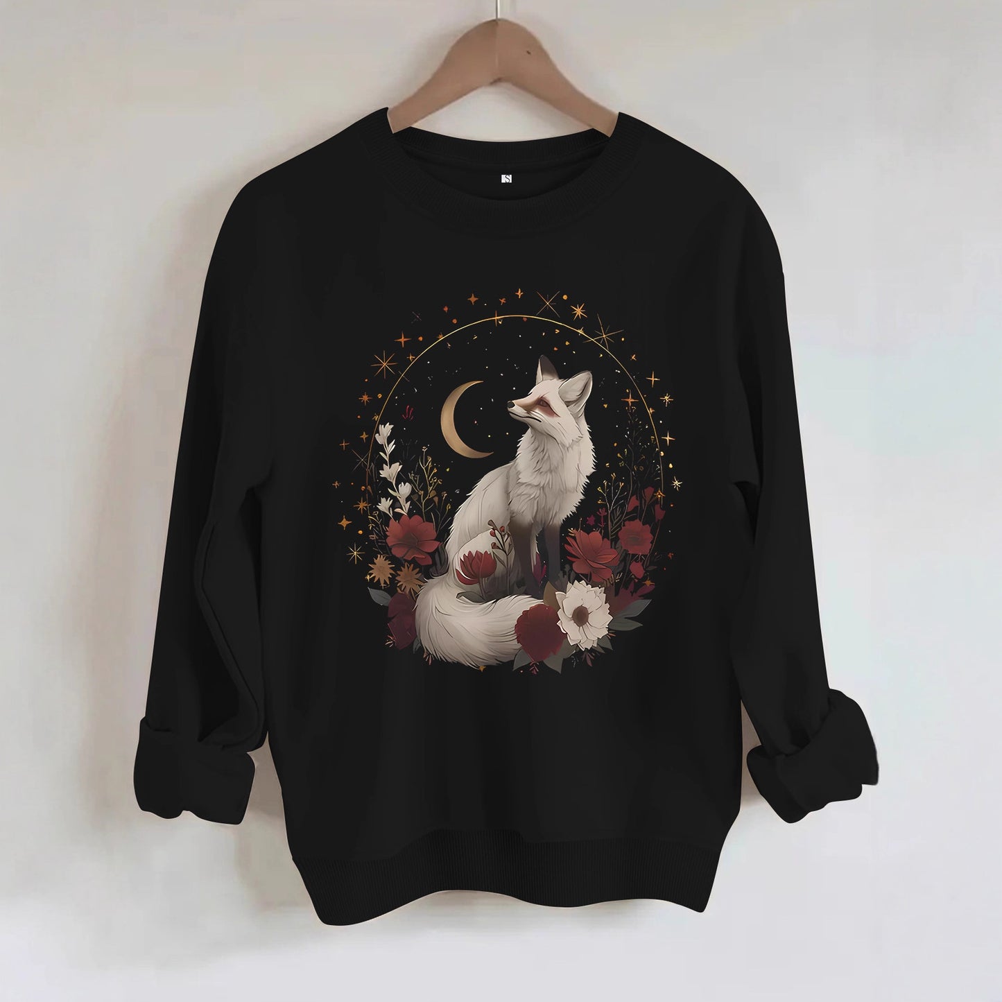 White fox print on hoodie