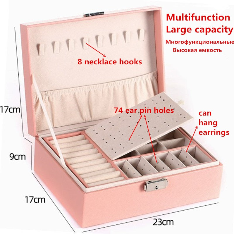 WE Leather Jewelry Box for Women Gifts Box Necklace Earring Ring Jewelry Organizer Storage Joyeros Organizador