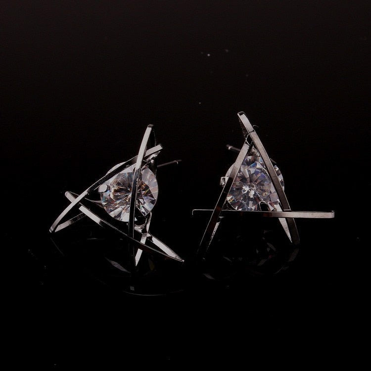 Women's earrings Europe and the new jewelry geometric hollow square triangle zircon earrings fashion banquet jewelry