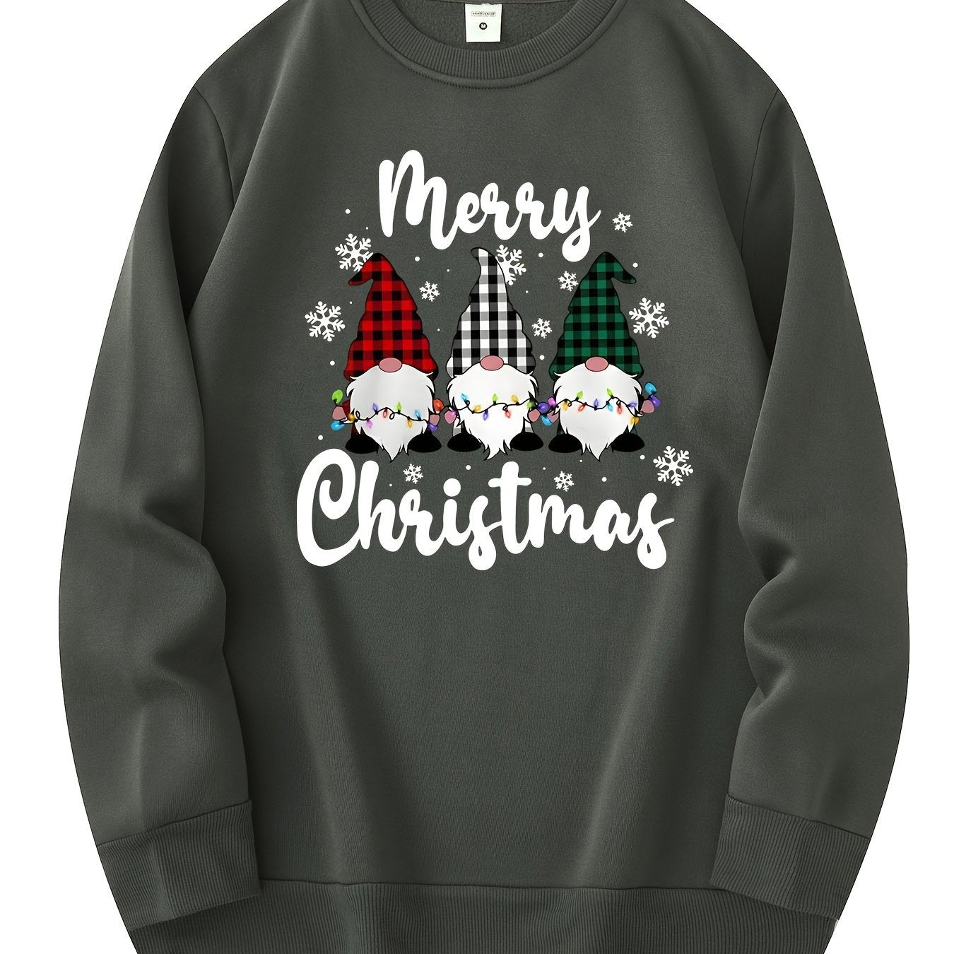 Men's Christmas Gnome Graphic Sweatshirt - Olive Green Casua