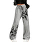 Womens Casual Wide-leg Pants With A Charcoal-colored Tire-track Pattern