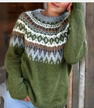 Half high collar pullover straight tube printed neutral style sweater