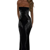 Hot stamping strapless sexy hip hugging evening dress