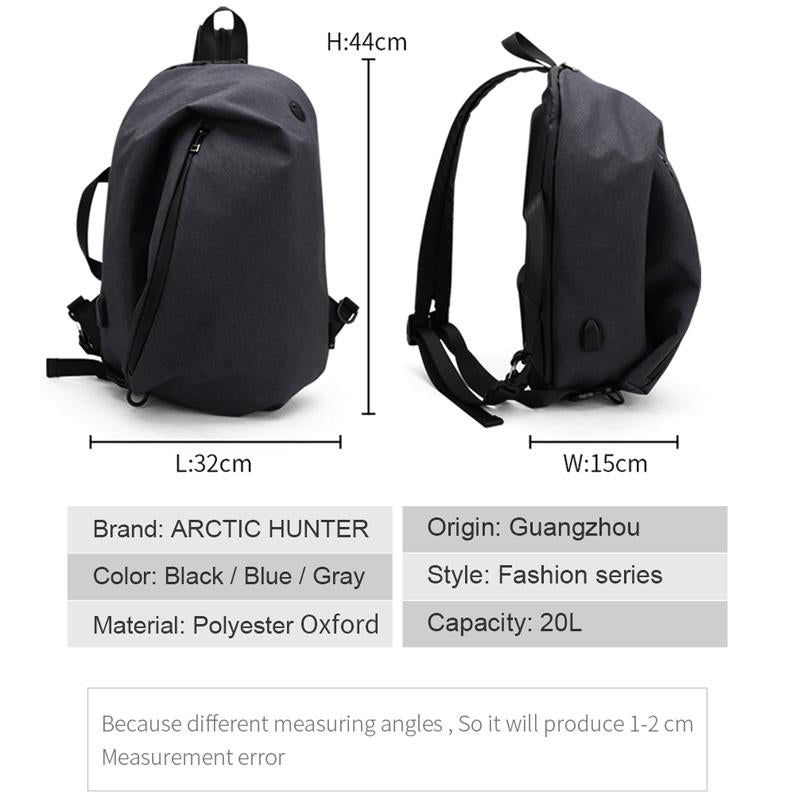 ARCTIC HUNTER Vintage design Casual three uses Crossbody Bags USB Charger Male Chest shoulder for men