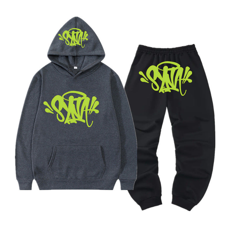 High Street Fashion Hoodie Set with Syna Print for Men