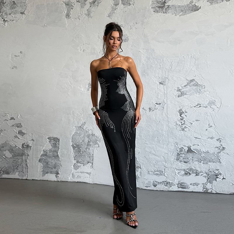 Hot stamping strapless sexy hip hugging evening dress