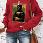 Portrait pattern printed round neck hoodie for women