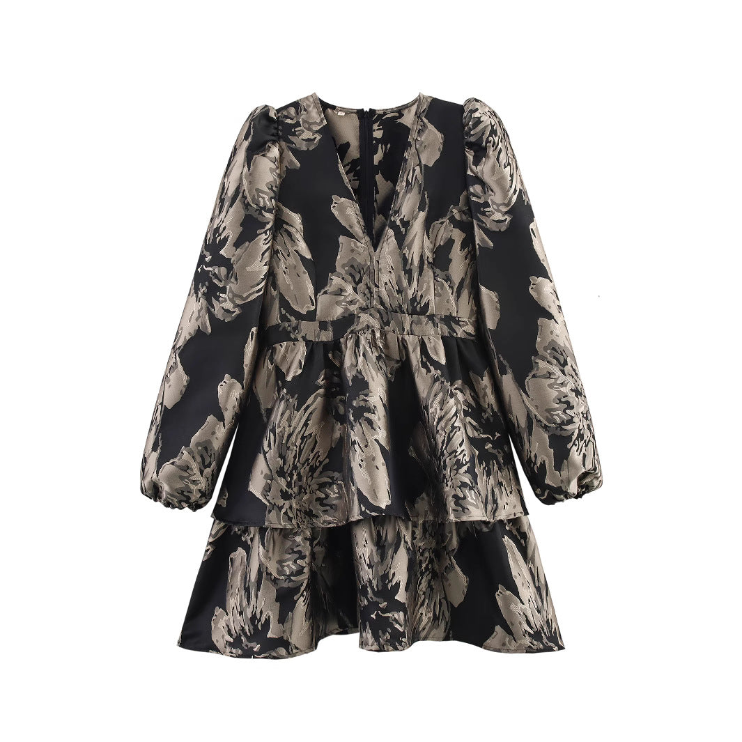 Fashion hem jacquard layered decorative dress for women