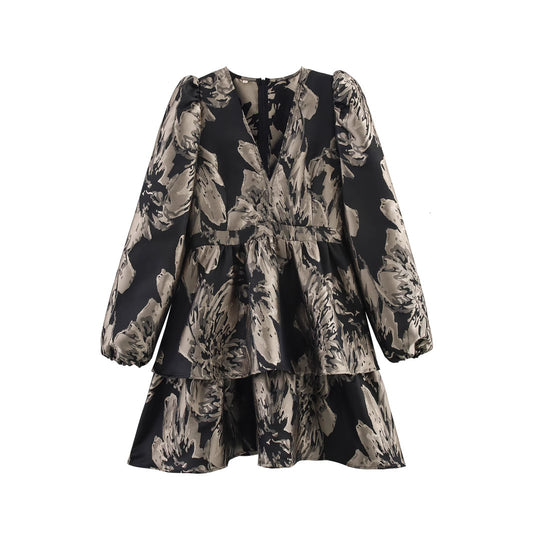 Fashion hem jacquard layered decorative dress for women