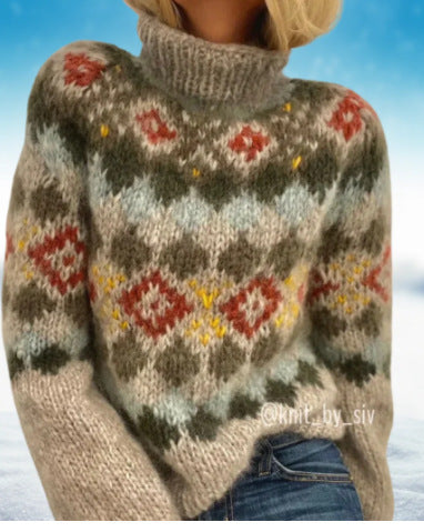 Half high collar pullover straight tube printed neutral style sweater