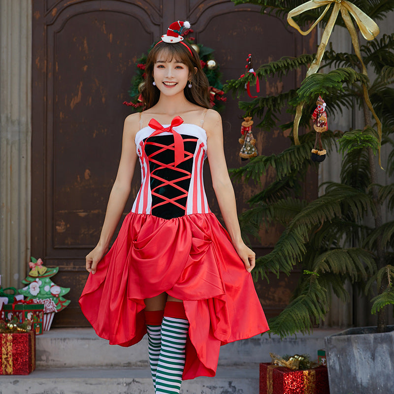 Christmas Cosplay Costume Adorable Red and Green Puff Cake Christmas Dress