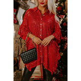 Christmas Mid-Sleeve Sequin Shirt for Women's Loose Casual Top