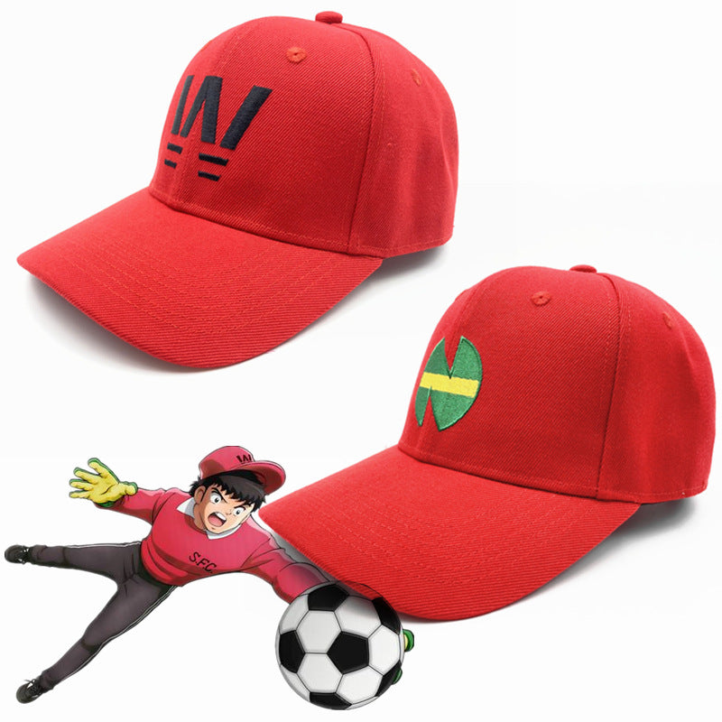 Anime soccer player hat embroidered red baseball cap duckbill cap