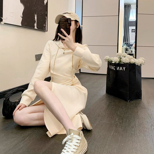 Stylish Casual Mid Length Hooded Dress That Falls Below The Knee