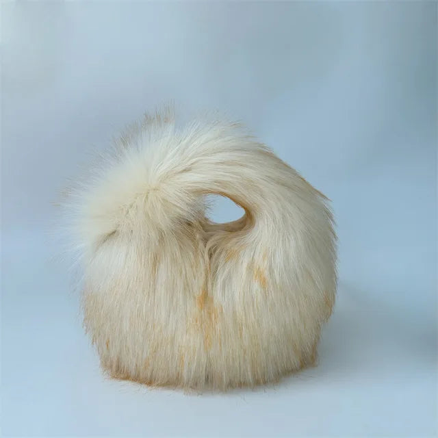 Fashion Soft Faux Fur Women Handbags Designer Y2K Long Plush Lady Hand Bags Luxury Round Clutch Bag Fluffy Female Purse