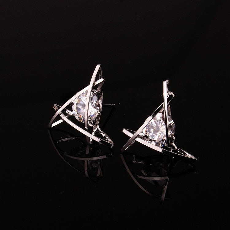 Women's earrings Europe and the new jewelry geometric hollow square triangle zircon earrings fashion banquet jewelry